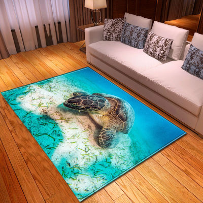 3D Carpets for Childrens Room Ocean Sea Turtle Living Room Rug Kids Play Bedroom Area Rug Flannel Non-Slip Hallway Mat Carpet