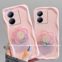 เคส VIVO Y36 Y16 IQOO Z7 Z7X Y02s Y01 Y77 Y30 5G Y15s Y15A Phone Case เคสซิลิโคนโทรศัพท์สีมาการองที่มีทรายดูดส่องแสงดอกไม้ยืนปกป้องเลนส์รวมทุกอย่างฝาครอบหลังซิลิ