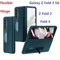 Annisoul Shop บานพับแบบยืดหยุ่นสำหรับ Samsung Galaxy Z Fold 4 3 2 Fold3เคสกระจกป้องกันจอฟิล์มฝาแข็งขาตั้ง