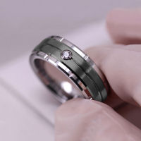 2022 New Fashion 8mm Mens Double Groove Beveled Stainless Steel Ring Black Brushed Inlay 3A Zircon Wedding Ring For Men Jewelry