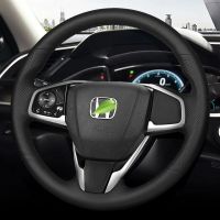 Hand-Stitched Car Steering Wheel Cover Non-Slip Black Artificial Leather For Honda Civic 10th Gen 2016 2017 2018