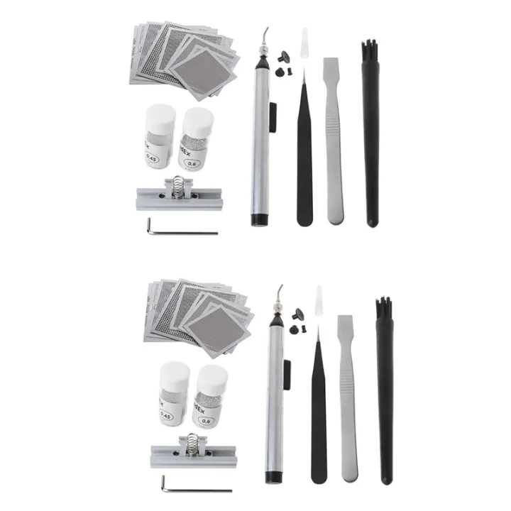 2X BGA Reballing Directly Heat Stencils Solder Paste Tin Balls Station Steel Mesh BGA Reball Kit