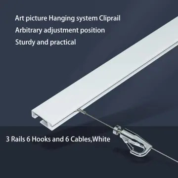 Shades Cliprail Complete Art Hanging Gallery System Kit with 2 rails, 4  steel cables and 6 hooks