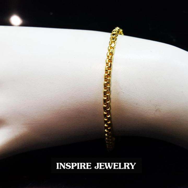 inspire-jewelry-สร้อยข้อมือทองลายบล็อกขนาดเส้นหนึ่งบาท-ห้อยหัวใจหนึ่งดวง-น้ำหนัก-5กรัม-งานทองไมครอน-ชุบเศษทองคำแท้-มีให้เลือกระหว่างยาว-17cm-และ-1ุ9cm-เส้นใดเส้นหนึ่ง