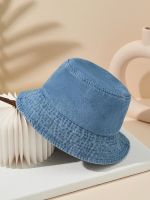 Blue Unisex Washed Denim Bucket Hats for Women Men Vintage Foldable Cotton Panama Cap Outdoor Beach Fishing Sun Hat