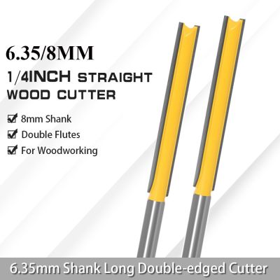Augusttool 1/4－เครื่องตัดไม้ตรงยาว 8 มม. บิตเราเตอร์สองขอบสําหรับงานไม้ Slotting Milling Cutter CNC Carpentry Tool