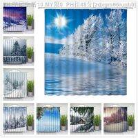 【CW】◘✶♟  Landscape Shower Curtains Houses Lake Snow Scene Curtain Set