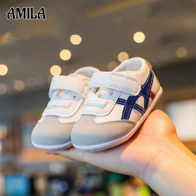AMILA รองเท้าเด็กทารกแบบซิงเกิลเด็กวัยหัดเดิน6-12เดือนรองเท้าสีขาว0-2ปีพื้นรองเท้านุ่มสำหรับเด็กผู้ชายและเด็กผู้หญิง