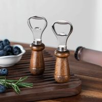 ►☊ Portable Stainless Steel Bottle Opener Wood Handle Drink Cap Lid Beer Bottle Opener Easy to Carry Launcher Kitchen Gadget Tools