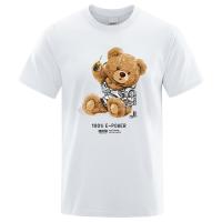 Sitting Machine Bear Cartoon Prints Funny T-Shirt Men Loose Cotton Clothing Crewneck Breathable Casual T Shirt Oversized Tees