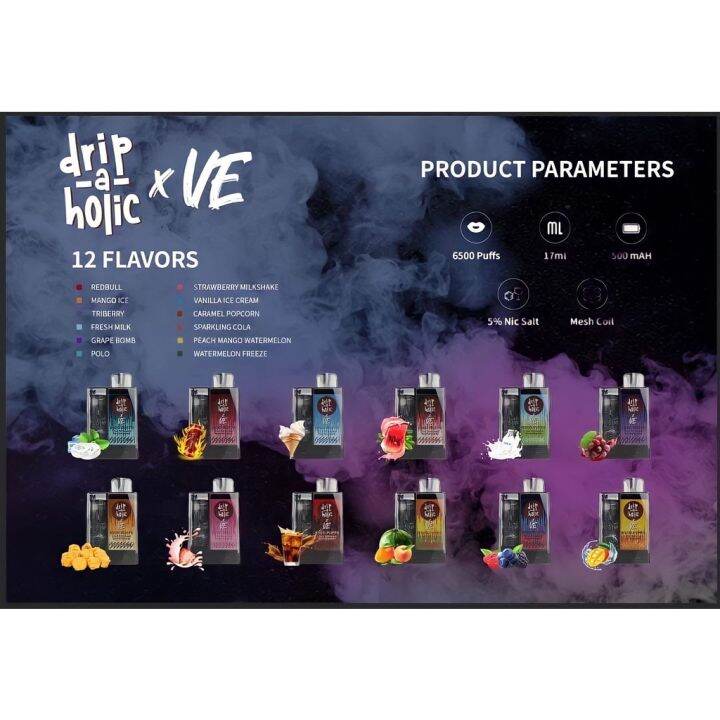 Drip a holic X V.E Disposable 6500 Puffs 5 Nic Salt Rechargeable Legit