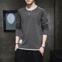 CODLi Ji ✨3 colors✨fashionable mens fake two-piece round neck long-sleeved T-shirt casual mens long-sleeved T-shirt