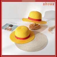 SHOUS 31ซม.-35ซม สันทนาการ ผู้ชายผู้หญิง Fedora หมวกฤดูร้อน อุปกรณ์คอสเพลย์ หมวกฟางลูฟี่ หมวกกันแดด ชิ้นเดียวค่ะ อุปกรณ์ต่อพ่วงอะนิเมะ