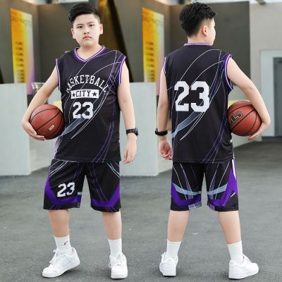 【Ready】🌈 Fat childrens clothing plus size plus size summer sleeveless suit for big boys fat boy sports loose basketball suit