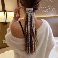 Fangfang-Women Sparkly Rhinestone Hairpins Long Tassel Crystal Jewelry Hair Accessories Wedding Party Jewelry New trendy Korean full diamond design