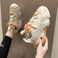 Spring Korean Platform Sneakers Women Shoes Thick Sole Dad Chunky Sneakers Leather Breathable Casual Vulcanize Shoes Woman