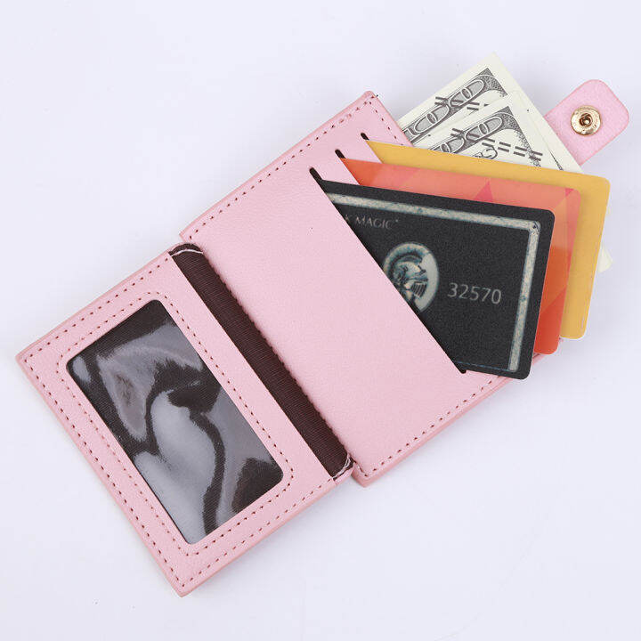 กระเป๋าใส่บัตรผู้หญิงกระเป๋าสตางค์-simple-pu-leather-case-multi-slots-small-female-solid-coin-purse-card-holder