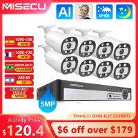 MISECU 8CH ระบบกล้องวงจรปิดกล้องวงจรปิดพีโออี5MP,ระบบตรวจจับใบหน้าด้วยเสียงอัจฉริยะกล้องวิดีโอกลางแจ้ง P2P ชุดกล้องวงจรปิดระวังภัย