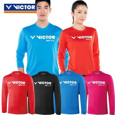 ฤดูใบไม้ร่วงและฤดูหนาวแท้ใหม่ Victor Victory เสื้อยืดแขนยาวชุดแบดมินตันผู้ชายและผู้หญิงรุ่น85100เหมาะสม