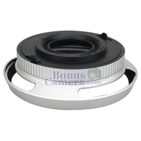 ฝาปิดเลนส์อัตโนมัติและฮู้ดสีเงิน-olympus-m-zuiko-ed-14-42mm-f3-5-5-6-ez-auto-lens-cap-lens-hood