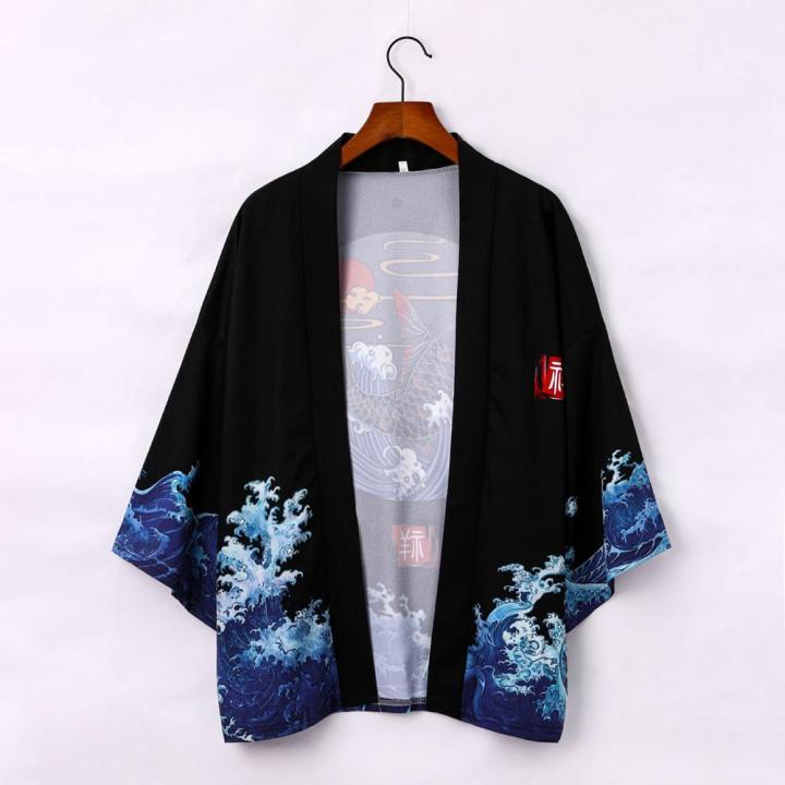 กิโมโนญี่ปุ่นเสื้อสเวตเตอร์ถักสำหรับผู้ชาย-ชุดกิโมโนซามูไรสไตล์ใหม่ฤดูร้อนชุดคาราเต้สไตล์สตรีทเสื้อกิโมโนญี่ปุ่นสำหรับผู้ชาย