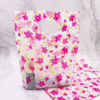 100pcslot 15*20cm Hot Pink Flower Plastic Gift Bags With Handles Plastic Packaging For Mini Jewelry Christmas Gift