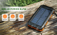 Solar Charger 20000mAh Portable Solar Power Bank Waterproof External Backup Battery Power Pack Charger Dual USB with 2 LED Flashlight for Cell Phone and Other Electronic Devices แบตเตอรี่สำรอง