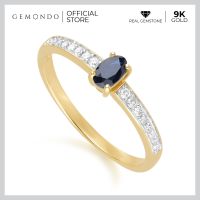 Gemondo แหวนทองคำ 9K ประดับไพลิน (Blue Sapphire) ทรงรี บ่าข้างเพชร ดีไซน์คลาสสิก : แหวนทองพลอย แหวนพลอยแท้