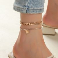 [COD] FZ0214 European and cross-border ins popular heavy Cuban chain foot decoration claw butterfly anklet