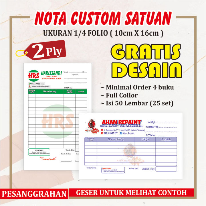 Cetak Nota Custom 2 Ply Ukuran Standar Isi 25 Set Nota Laundry Nota Olshop Nota Bengkel Nota 1240