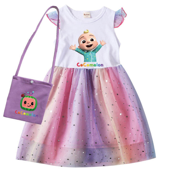Cocomelon Girls Gauze Dress Rainbow Dress Cotton 8769 New Fashion Rainbow Dress Goddess Star ...