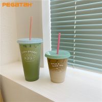 Water Bottle For Coffee Juice Milk Tea Kawaii Plastic Cold Cups With Lid Straw Portable Reusable Drinking Bottle