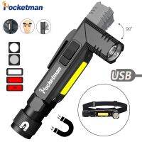 Handfree Tactical Flashlight Dual Fuel 90 Degree Twist Rotary Clip Rechargeable Super Bright 5 Modes LED Torch Outdoor Rechargeable  Flashlights