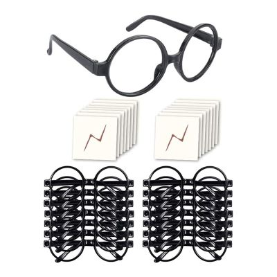 16Pcs Wizard Glasses with Round Frame No Lenses and Tattoos for Kids Halloween,Costume Party