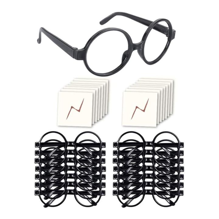 16pcs-wizard-glasses-with-round-frame-no-lenses-and-tattoos-for-kids-halloween-costume-party