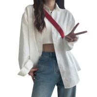 เสื้อเบลาส์ลำลองแขนสไตล์เกาหลียาวเด็กผู้หญิง,เสื้อเสื้อสีขาวแบบหลวมลำลองแขน
