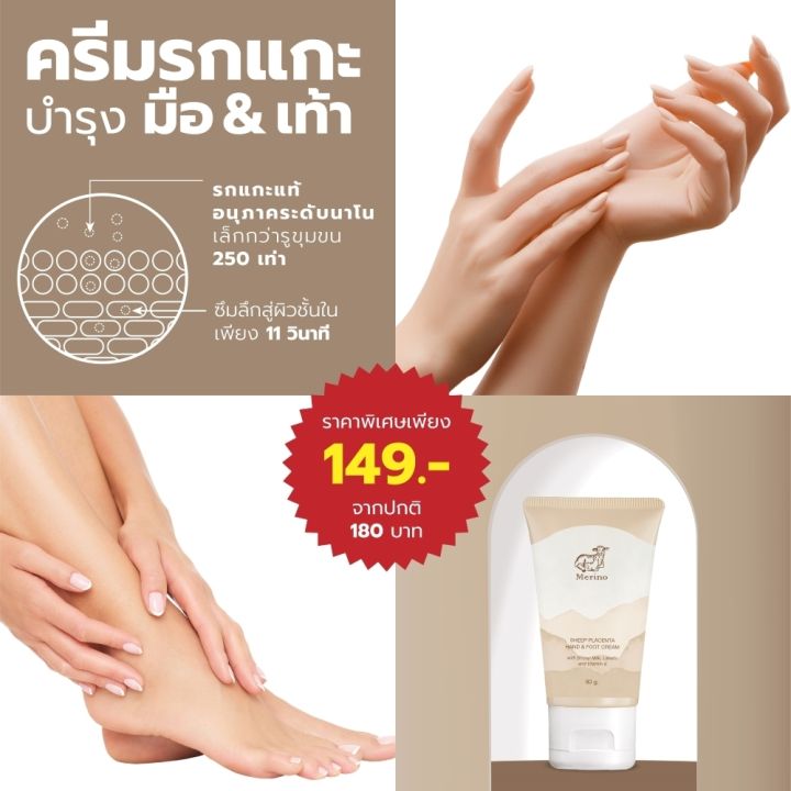 ครีมบำรุงมือและเท้า-สูตรรกแกะ-merino-sheep-placenta-hand-amp-foot-cream-80-กรัม-ฟื้นฟูผิวแห้งกร้าน-เติมความชุ่มชื้น-ต่อต้านริ้วรอย