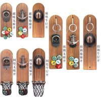 ∈卍 New Magnet Wall Mounted Bottle Opener with Magnetic Cap Catcher Wooden Refrigerator Mount Home Decor Gadgets Toss Game