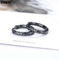 Fashion Women amp; Men Classic Silver Color Hoop Earring Black Round Jewelry New