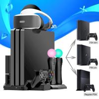 PS4โปร Slim/ps VR Move แท่นระบายความร้อนมัลติฟังก์ชั่น &amp; คอนโทรลเลอร์แท่นวางสำหรับ Playstation ชาร์จ4 &amp; Psmove