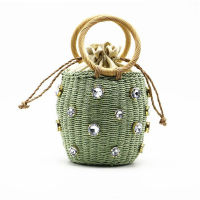 Gusure Green Diamonds Straw Handbags For Women Hand-woven Rattan Bag Female Tote Bag  New Summer Holiday Bohemia Beach Bag