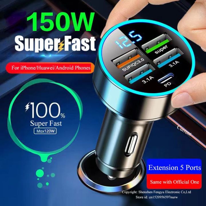 4 Port USB Car Charger Type C PD 150W Fast Charging Adapter for Huawei OPPO  Oneplus iPhone 14 Pro Max 13 12 11 Mini XS Xiaomi 