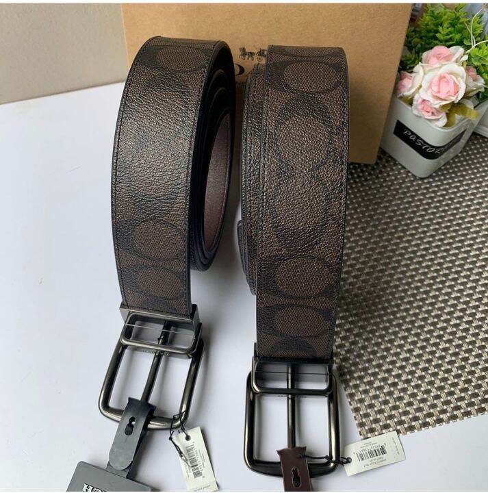 Original Coach Wide Harness Cut To Size Reversible Belt In Signature