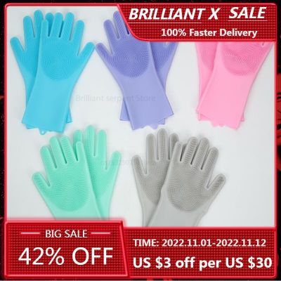 2 In 1 Magic Silicone Dishwashing Scrubber Dish Washing Sponge Rubber Gloves Housekeeping Kitchen Cleaning Tool Dropshipping Safety Gloves