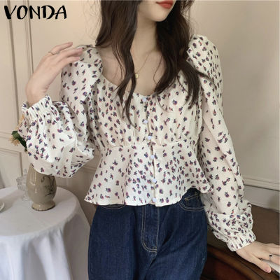 (จัดส่งฟรี)Fancystyle VONDA เสื้อคอวีแขนพองแฟชั่นของผู้หญิงเสื้อกระดุมเสื้อแขนยาวลำลองเสื้อนอกลายดอกไม้ขนาดเล็ก
