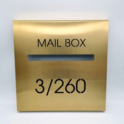 ตู้จดหมายสแตนเลสทอง,ขนาด 30x30 cm ,หนา 1 นิ้ว ,MAIL BOX,กล่องจดหมาย,ตู้จดหมาย,ตกแต่งบ้าน