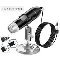 3 IN 1 1600X Digital Microscope Type-C Micro USB Electron Microscopic Camera with 8 LEDs Bracket