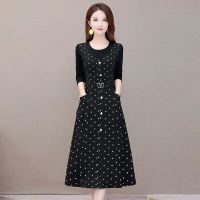 Plus Size 6Xl 5Xl Vintage Dot Print Dress Women Office Lady Elegant Long Sleeve Party Dress Spring Patchwork Casual A-Line Dress