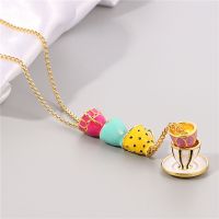 【cw】 Enamel Stacked Cup Pendant Chain Necklace Sweater Statement Necklaces ！