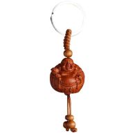 【CW】 ChineseWood Carved Maitreya Buddha Often Laughter Exquisite CarChain Pendant